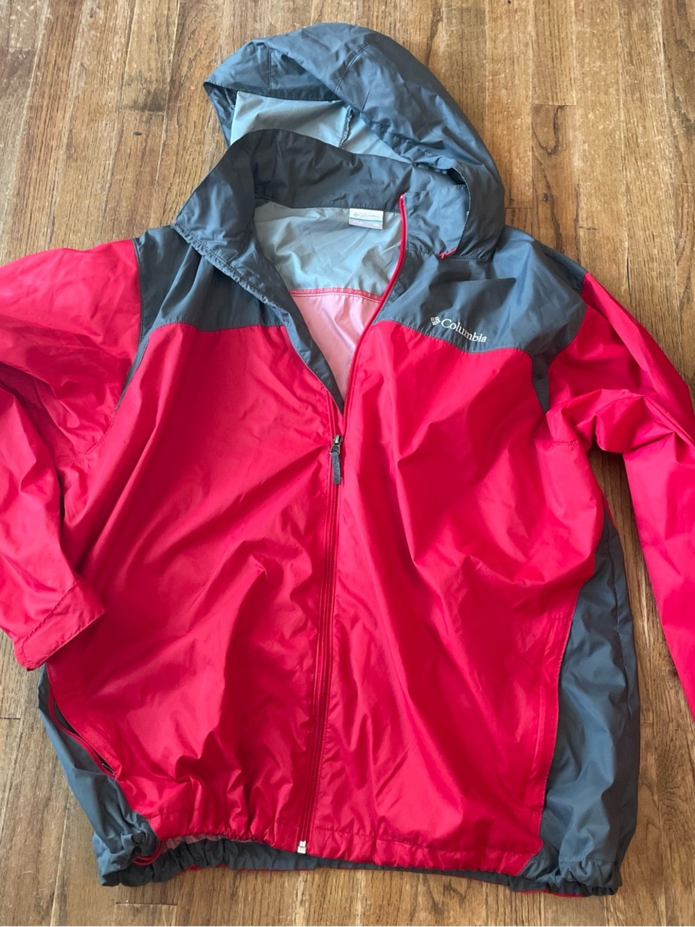 Columbia Mens Hooded Red and Gray Rain Jacket